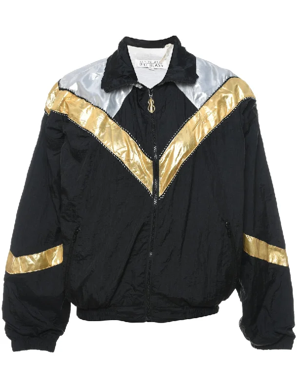 Black & Gold 1980s Nylon Jacket - M