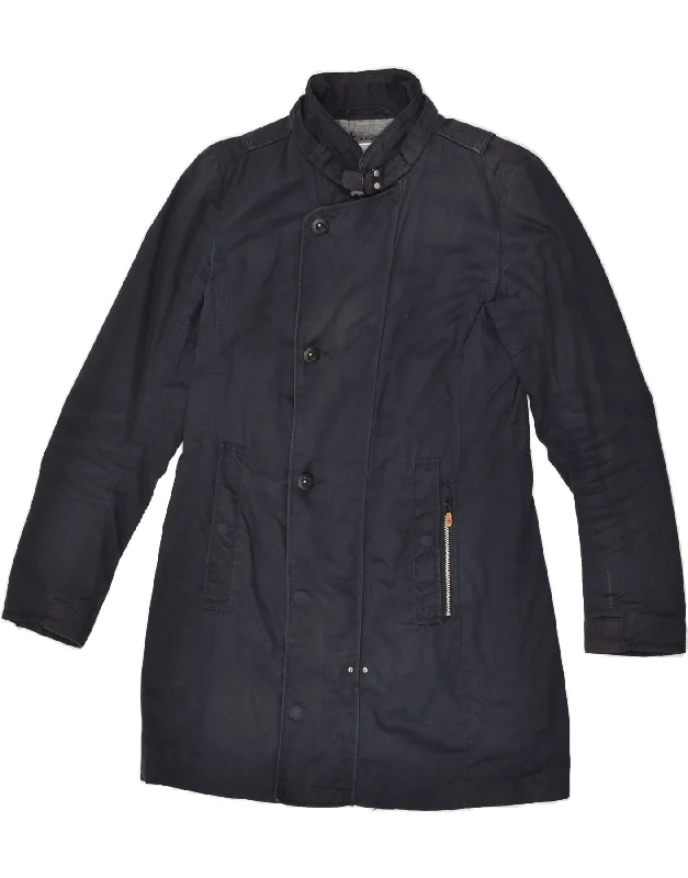 G-STAR Womens Overcoat UK 10 Small Navy Blue Cotton