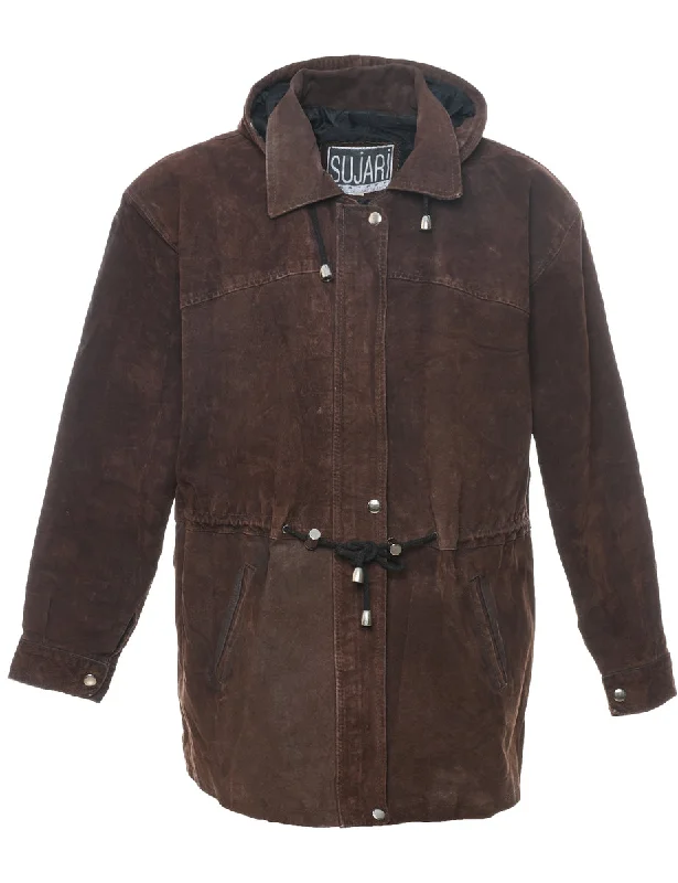 Hooded Dark Brown Suede Jacket - L