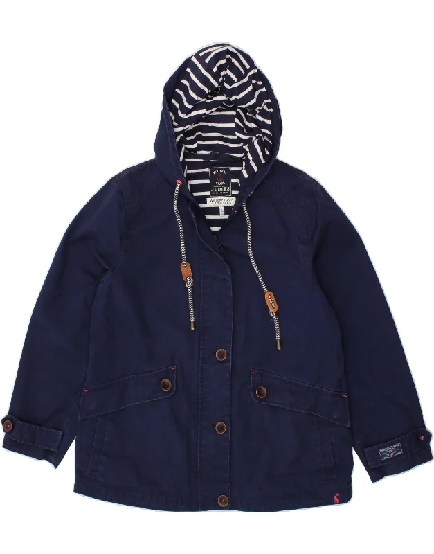 JOULES Womens Hooded Waterproof Jacket UK 14 Large  Navy Blue Cotton