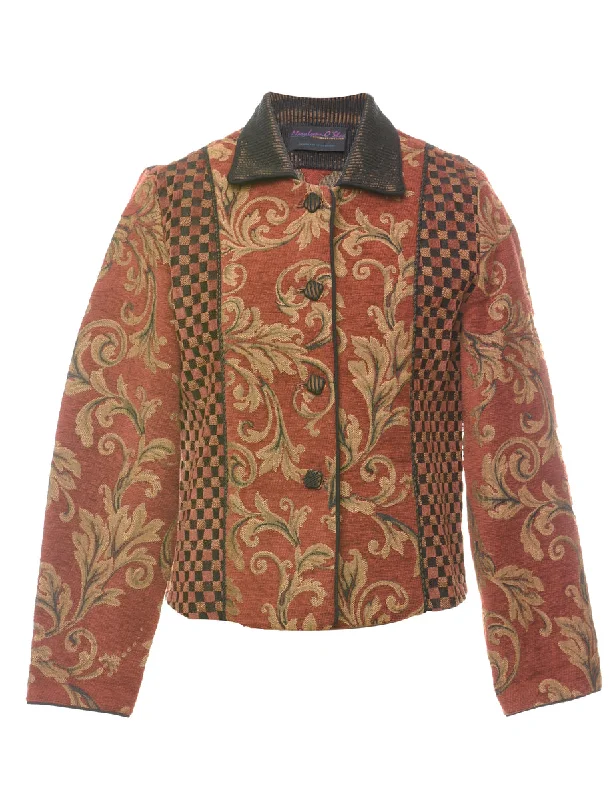 Patterned Dark Green & Terracotta Tapestry Jacket - M