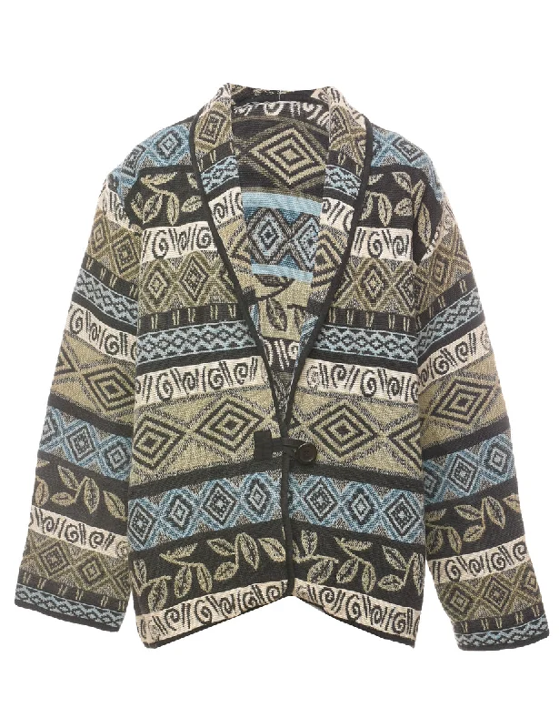 Patterned Light Green & Light Blue Tapestry Jacket - L