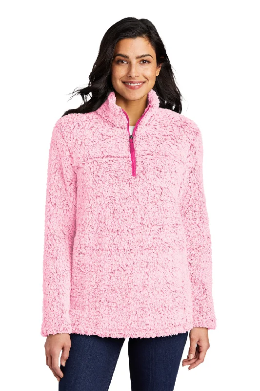 Port Authority Womens Cozy Sherpa Fleece 1/4 Zip Jacket - Heather Pop Raspberry Pink