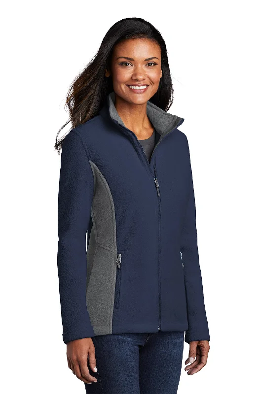 Port Authority Womens Full Zip Fleece Jacket - True Navy Blue/Battleship Grey