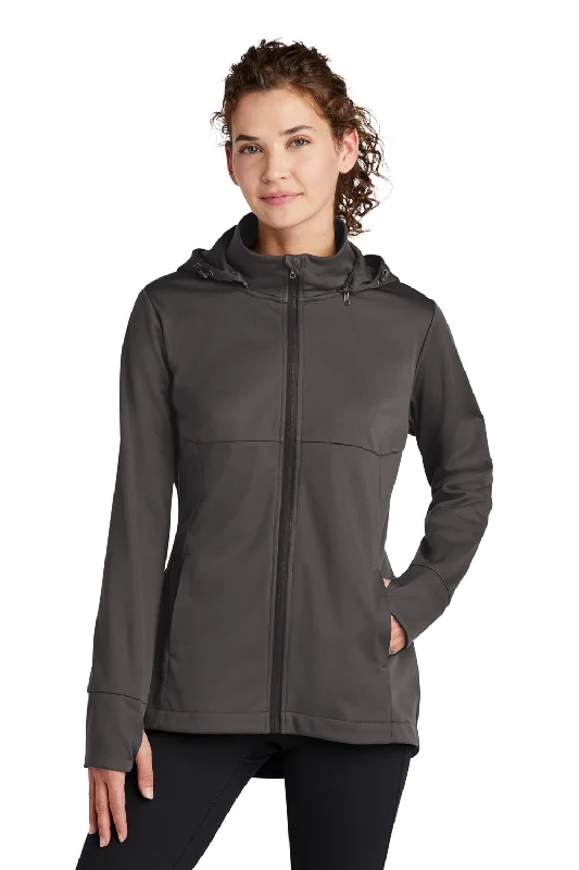 Sport-Tek Womens Wind & Water Resistant Full Zip Soft Shell Hooded Jacket - Graphite Grey