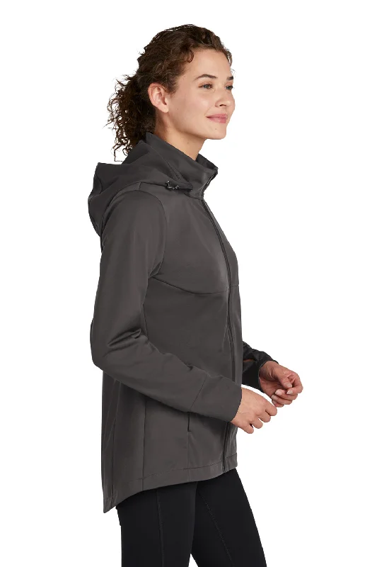 Sport-Tek Womens Wind & Water Resistant Full Zip Soft Shell Hooded Jacket - Graphite Grey