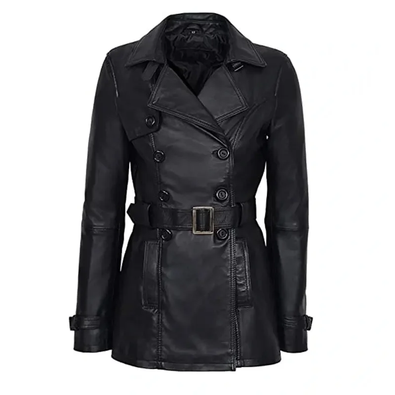 Women’s Dark Black Skin Fit Leather Jacket