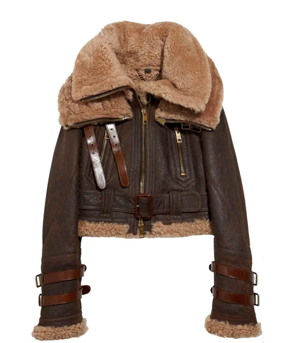 Women Shearling Flight Brown Bomber Leather Jacket