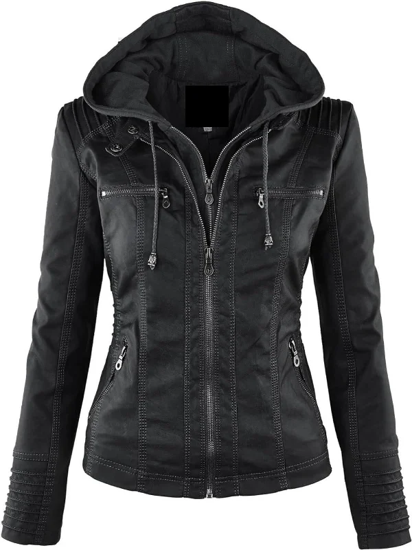 Women's Slim Fit Moto Hooded Jacket