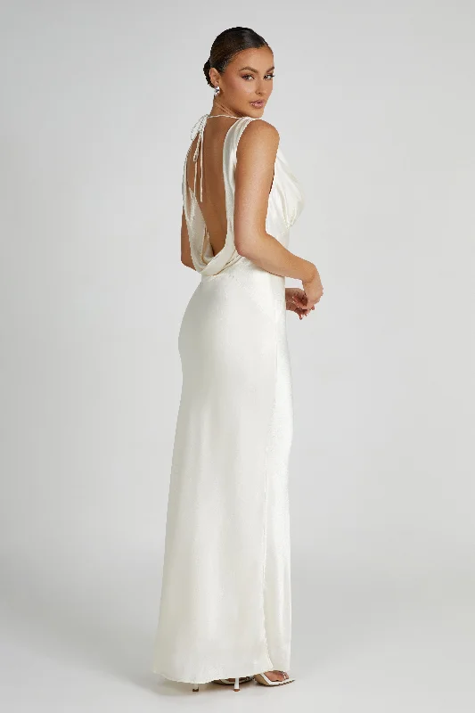 Angelique Satin Cowl Back Maxi Dress - Ivory