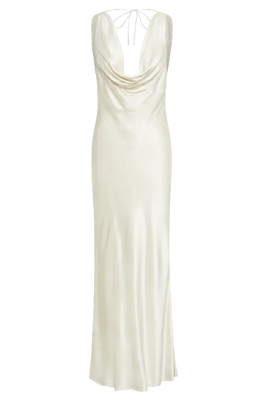 Angelique Satin Cowl Back Maxi Dress - Ivory