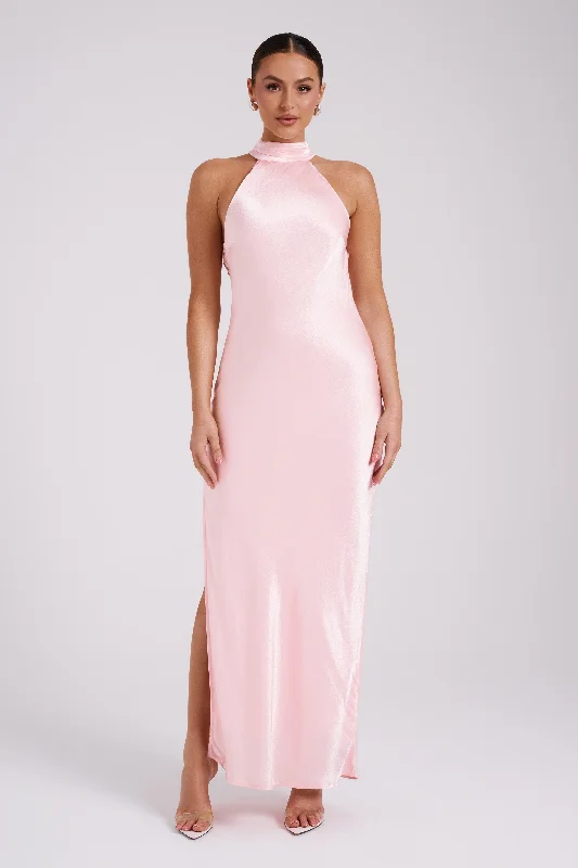 Claire Satin Drape Back Maxi Dress - Rosewater