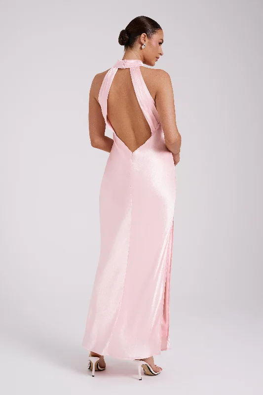 Claire Satin Drape Back Maxi Dress - Rosewater