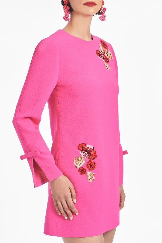 Embroidered Lily Dress - Electric Pink