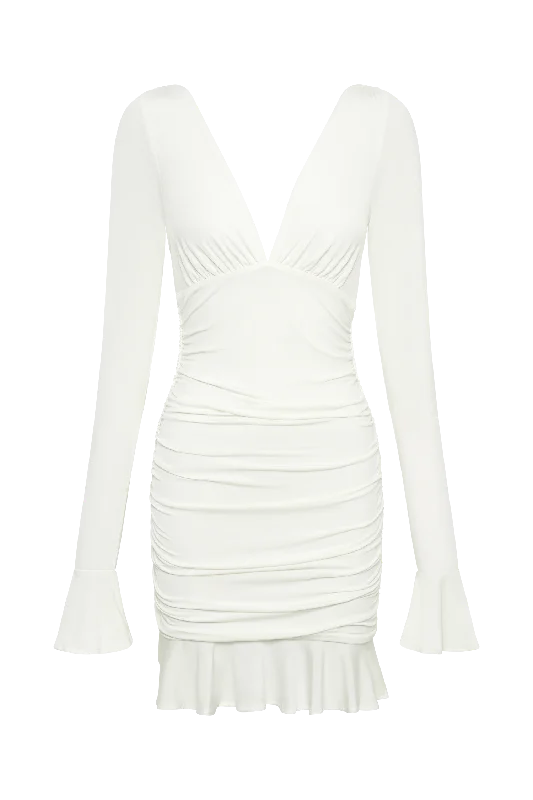 Leanne Jersey Gathered Mini Dress - White