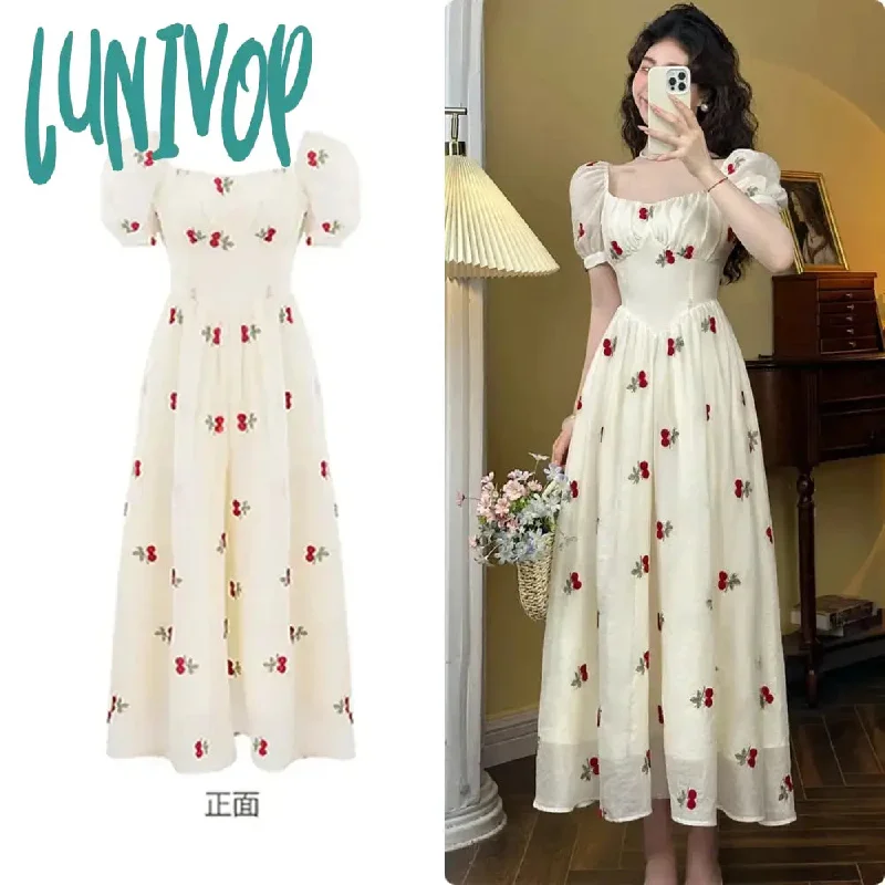 Lunivop Summer Women Fashion New Elegant Floral Dress Vintage Casual Chic A-Line Party Birthday Clothes Female Prom Vestidos Long Robe