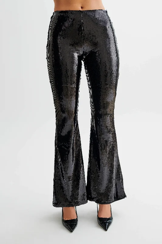 Wilma Wide Leg Sequin Pants - Black