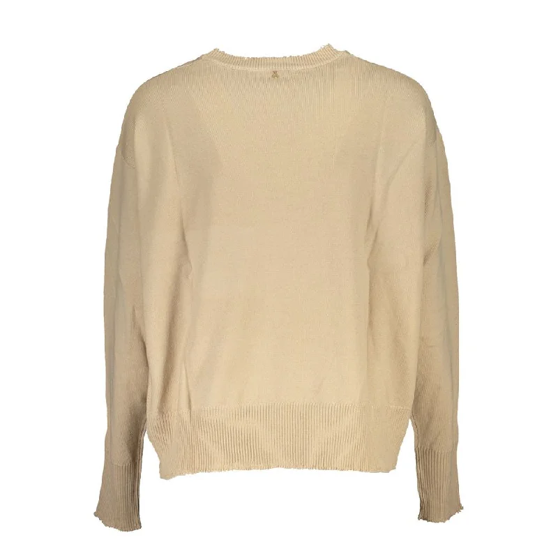 Chic Beige Crew Neck Sweater with Contrast Details