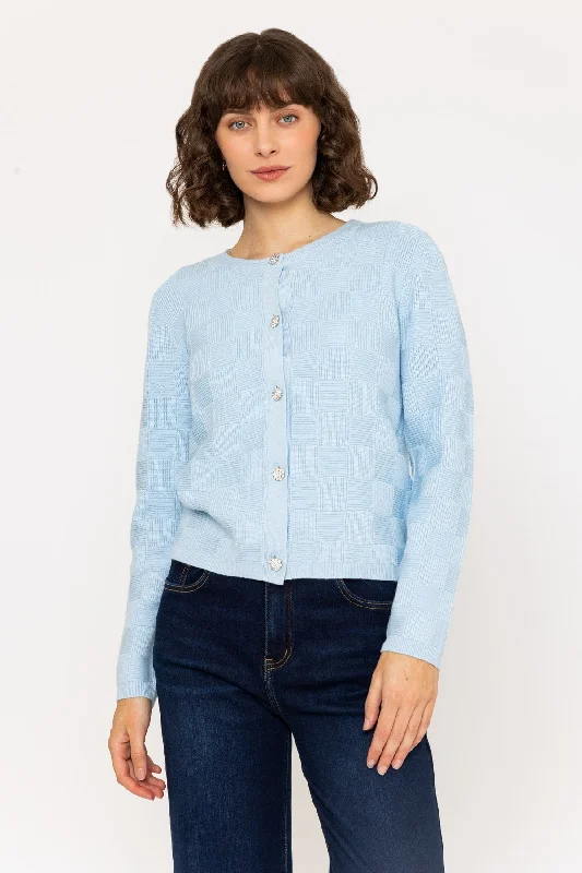 Light Blue Basket Stitch Knit Cardigan