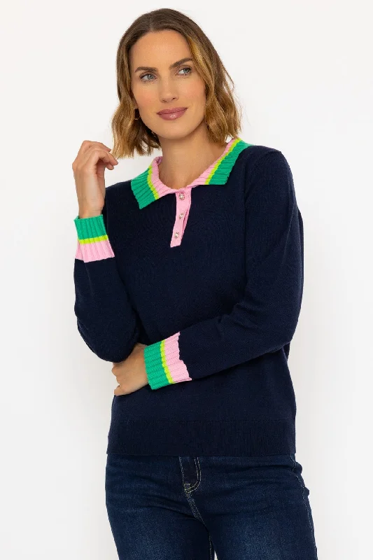 Long Sleeve Navy Knit Polo