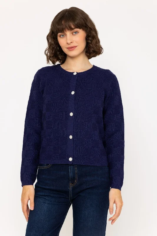 Navy Basket Stitch Knit Cardigan