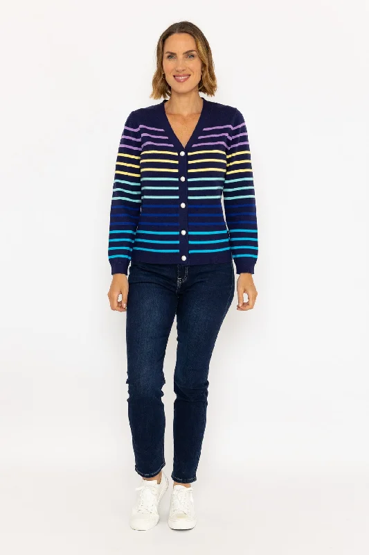 Navy Stripe V-Neck Cardigan