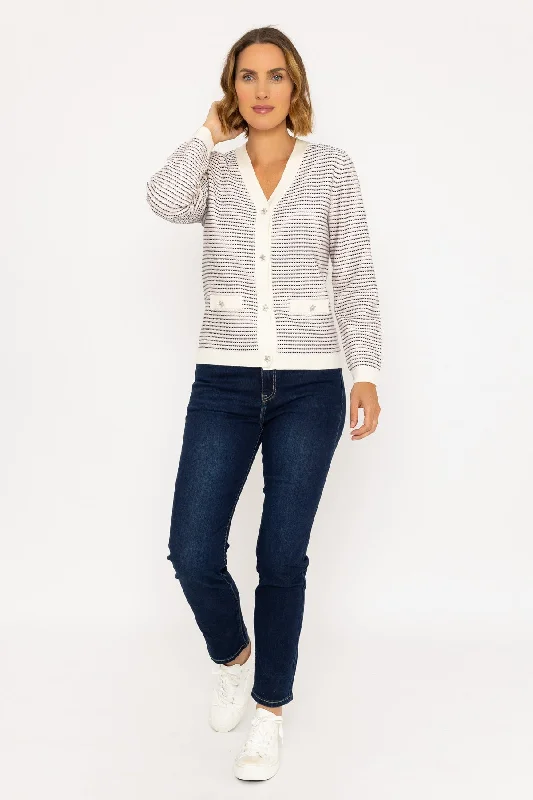 V-Neck Stripe Cream Cardigan