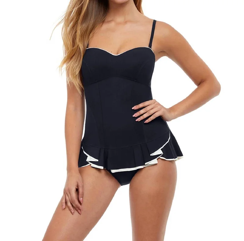 Bandeau Strapless Shirred Swimdress In Pro Belle Curve Black