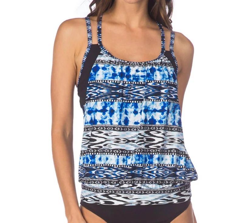 Go Girl Layered Tankini Top In Indigo