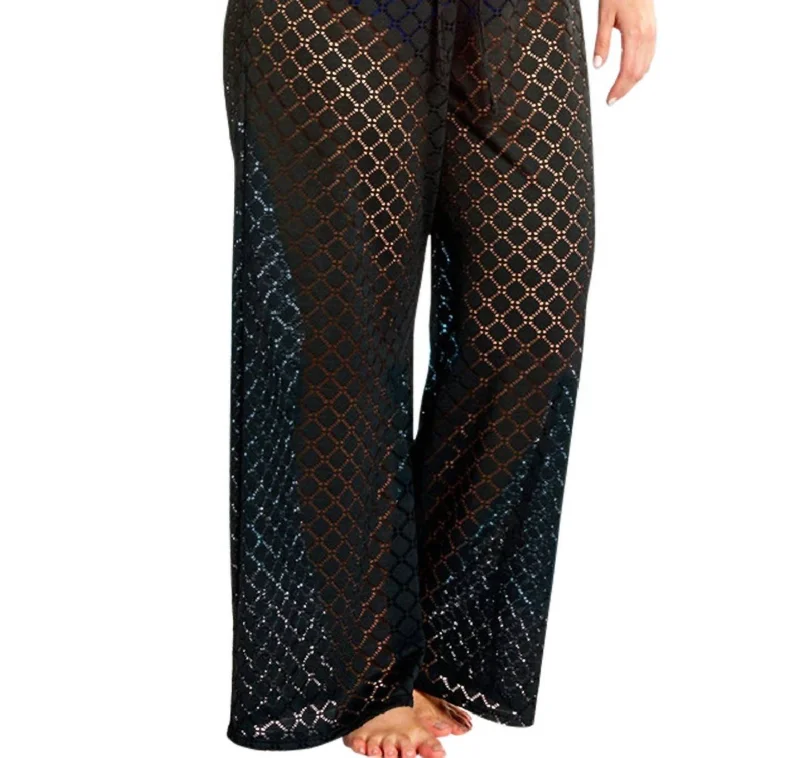 Plus Size Lattice Beach Cover Up Pants In Afm Black