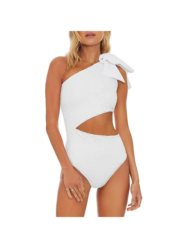 Womens Embroidered Nylon One-Piece Swimsuit