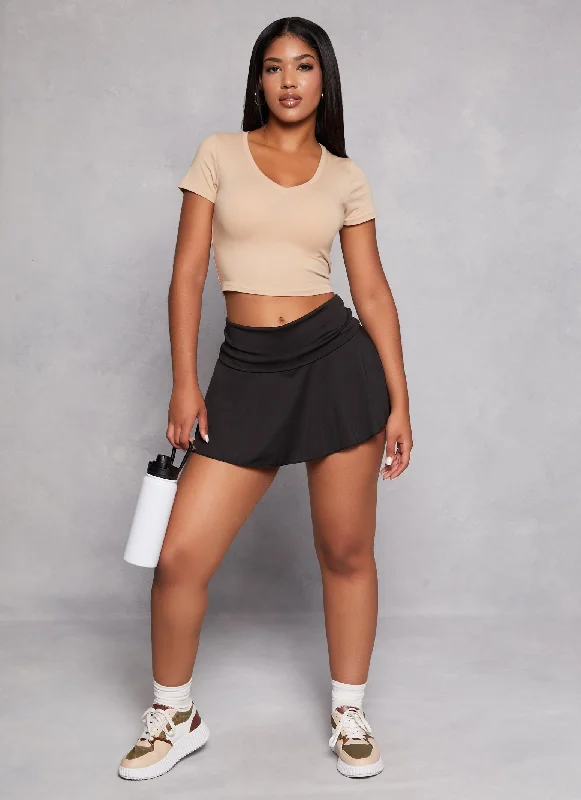 Solid Cropped V Neck Tee