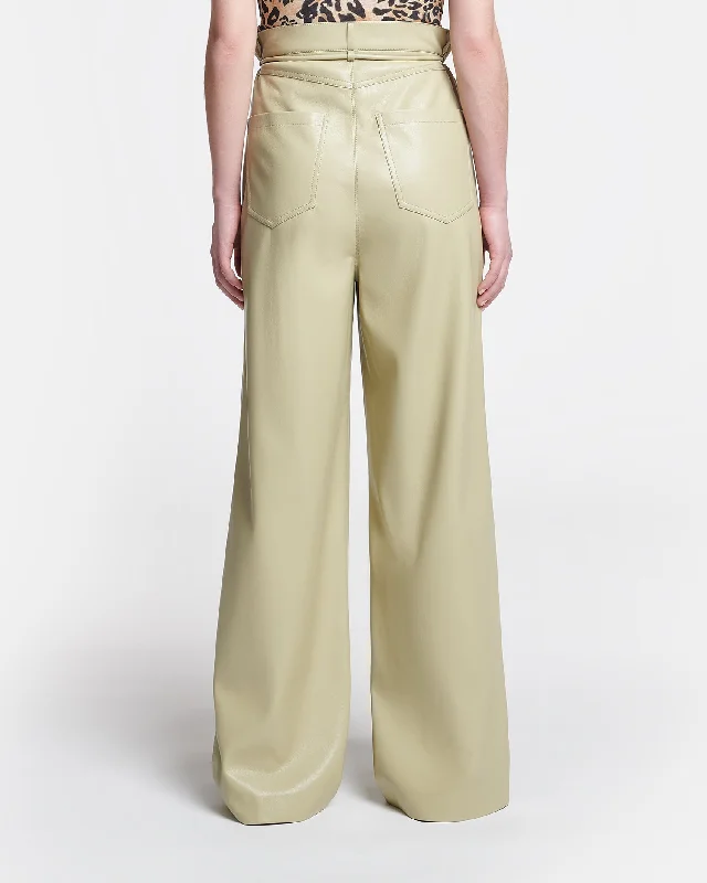 Sato - Belted Slip Satin Pants - Pale Olive