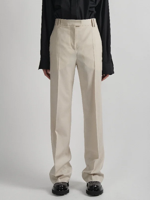 Pantalon taille haute en gabardine de laine écru