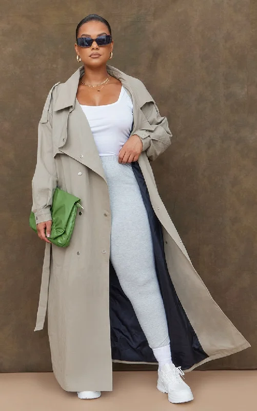 Plus Light Khaki Popper Detail Trench Coat