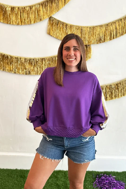 Purple Sequin Stripe Sweatshirt