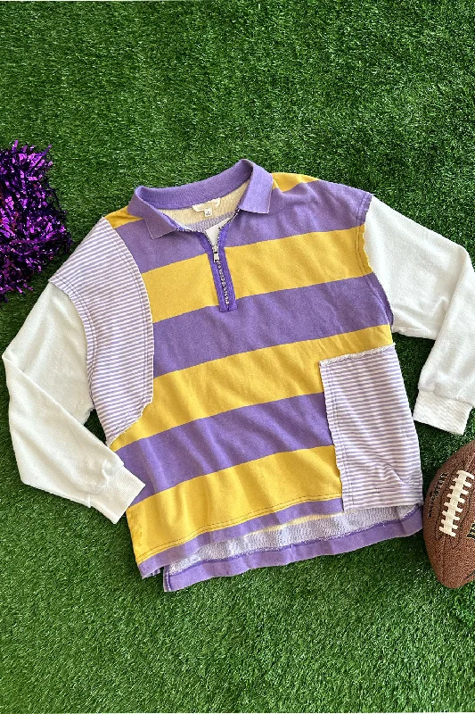 Purple Yellow Stripe Zip Up Pullover