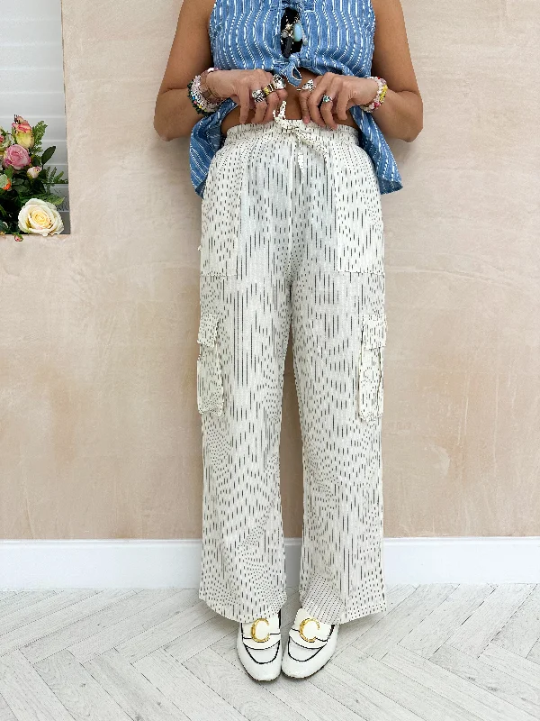 Relaxed Fit Cargo Trousers In Cream/Grey Stripe