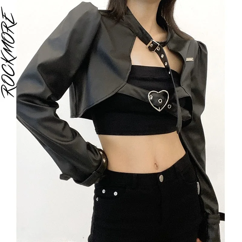 Women's Punk Style Black Metal Buckle Gothic Jacket