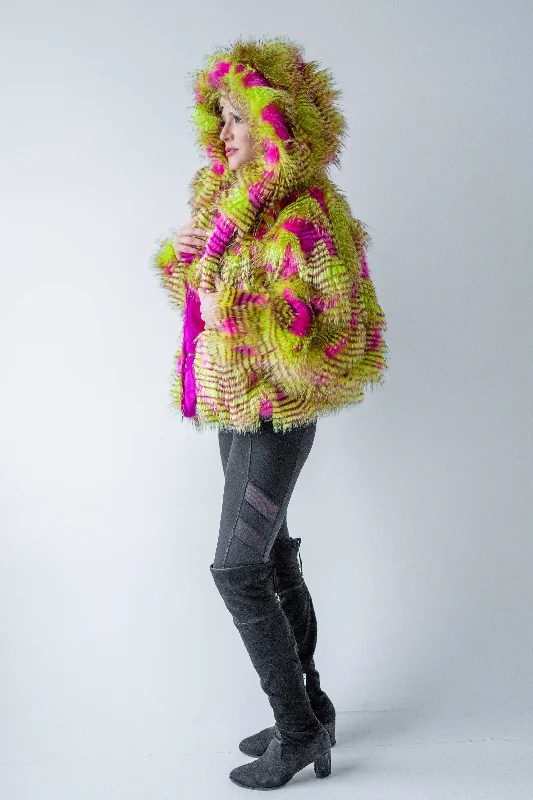 Women's Snuggle Coat in ""Pink Lime Feather""