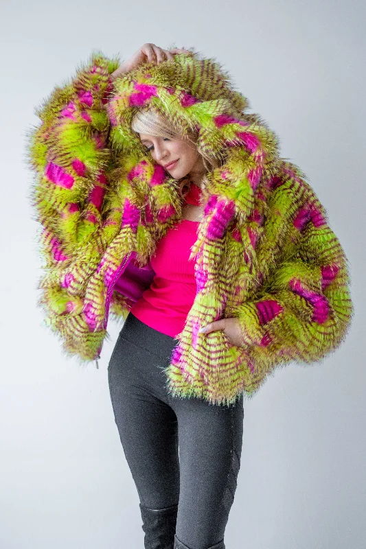 Women's Snuggle Coat in ""Pink Lime Feather""