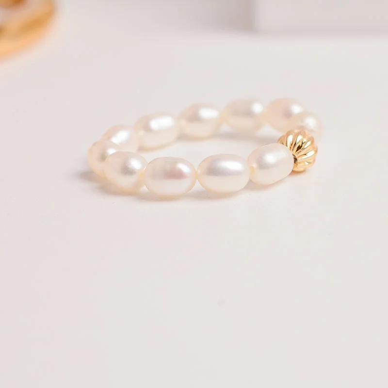 14k Gold Plated Rice Freshwater Pearl Ring