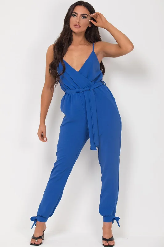 Cami Strap Belted Jumpsuit Blue