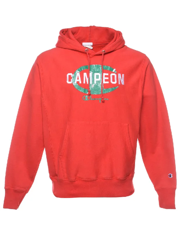 Champion Reverse Weave Red Printed Hoodie - M