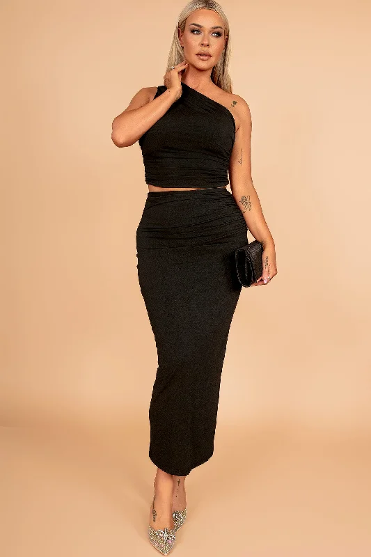 Cole Black Ruched Maxi Skirt