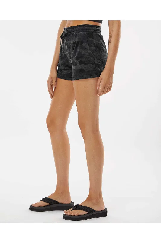 Independent Trading Co. Womens California Wave Wash Fleece Shorts w/ Pockets - Heather Black Camo - NEW