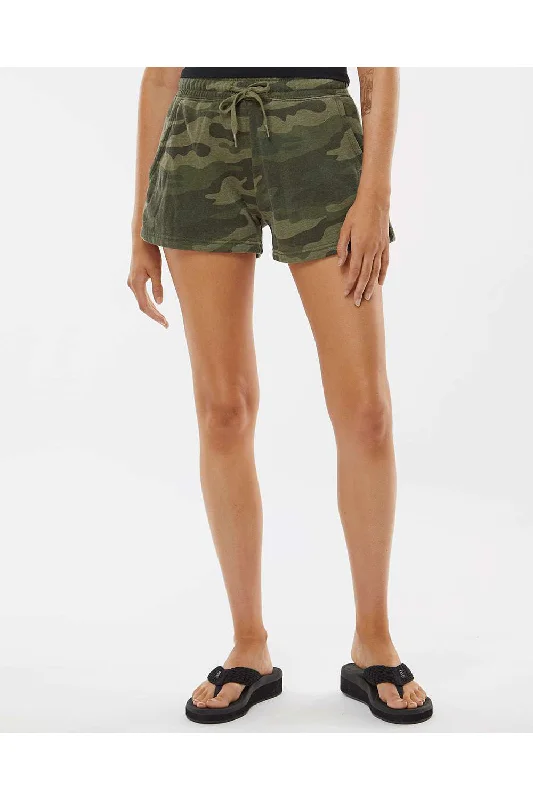 Independent Trading Co. Womens California Wave Wash Fleece Shorts w/ Pockets - Heather Forest Green Camo - NEW