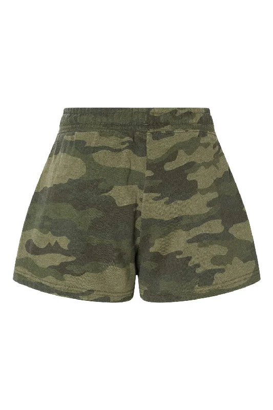 Independent Trading Co. Womens California Wave Wash Fleece Shorts w/ Pockets - Heather Forest Green Camo - NEW