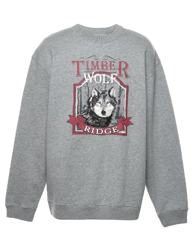 Marl Grey Timber Wolf Printed Sweatshirt - XL