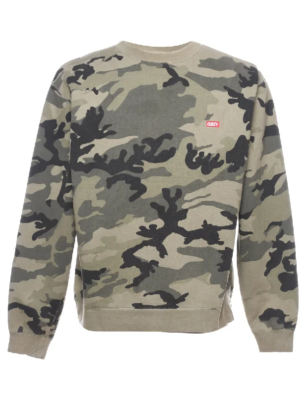 Obey Camouflage Design Dark Green Sweatshirt - S